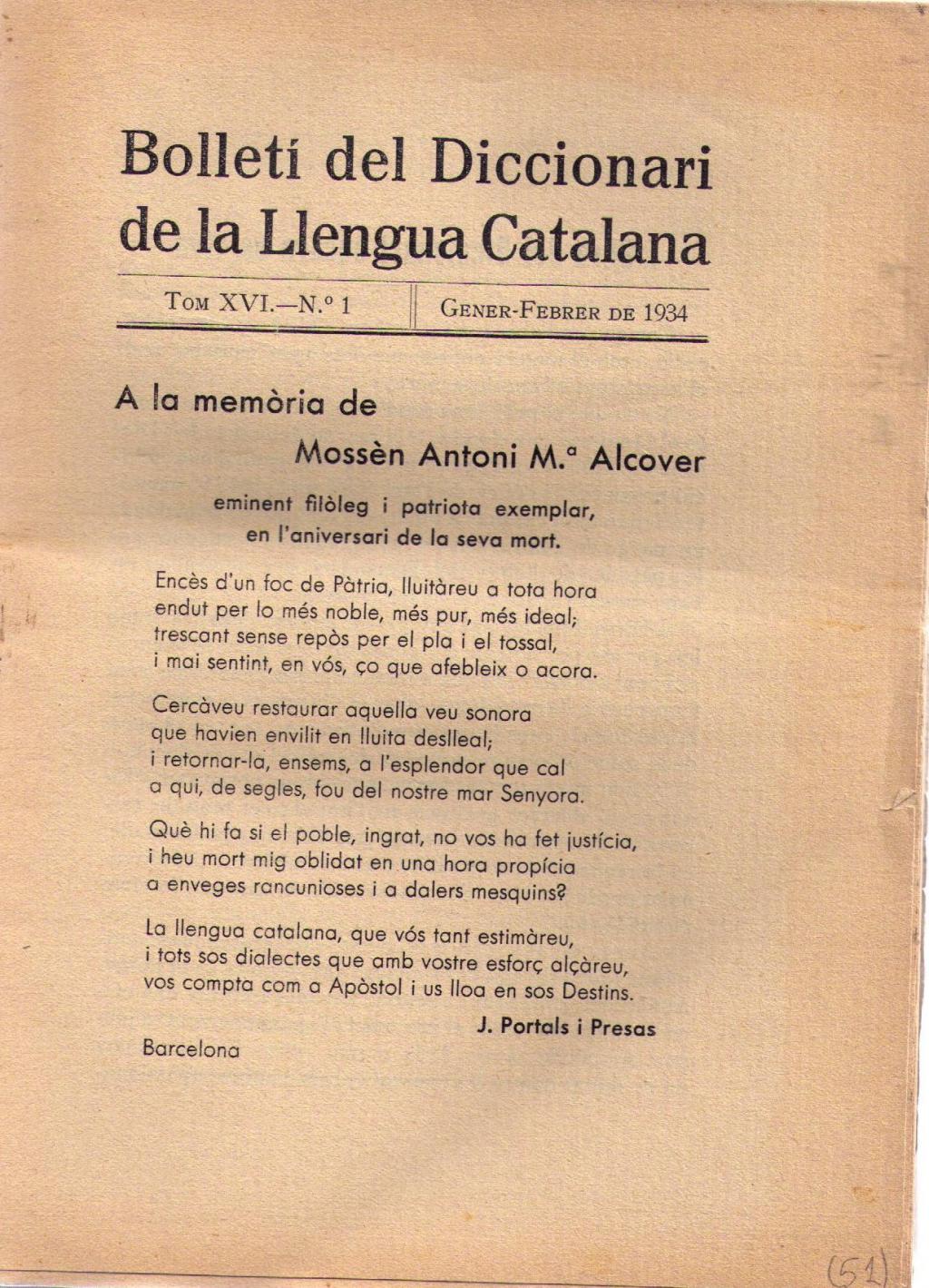 Coberta de Bolletí del Diccionari de la Llengua Catalana (Tom XVI, número I, II) 